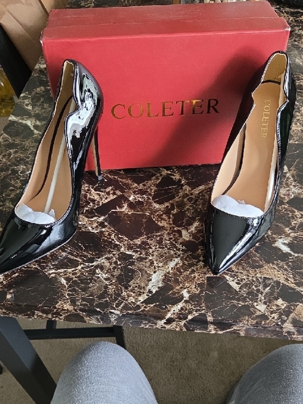 Black Patent Pointed-Toe High Heel Pumps - Picture 6 of 7